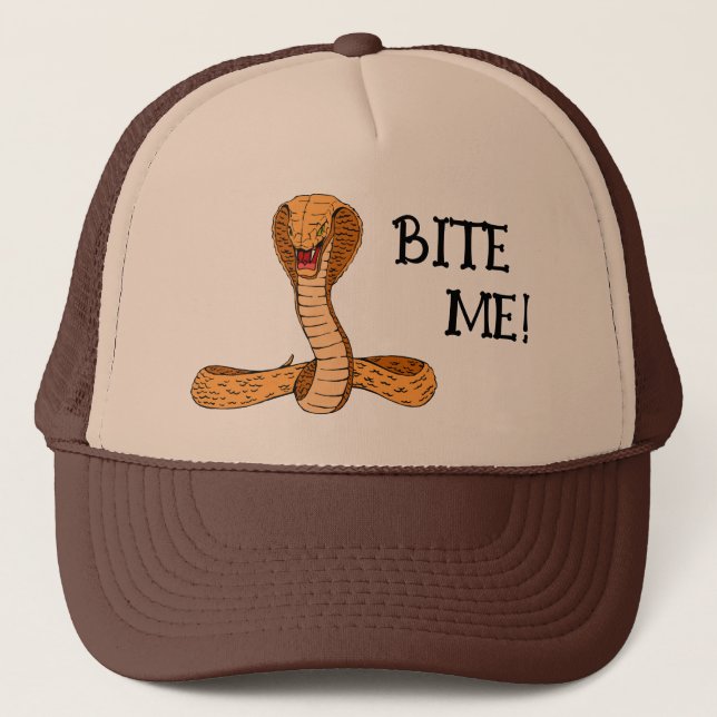 Bite Me Reptile Cobra Cartoon Schlange Truckerkappe (Vorderseite)