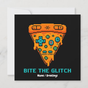 Bite the Glitch Retro 8-Bit Pixel Pizza Gamer Einladung