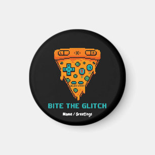 Bite the Glitch Retro 8-Bit Pixel Pizza Gamer Magnet