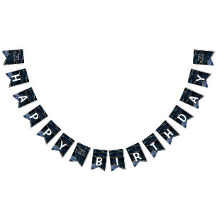 Bithday Agate Navy Blue Gold Marmor Bunting Flags Wimpelkette