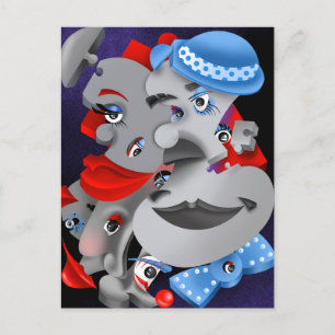 Bits and Pieces - Surreal Puzzle Faces Postcard Postkarte