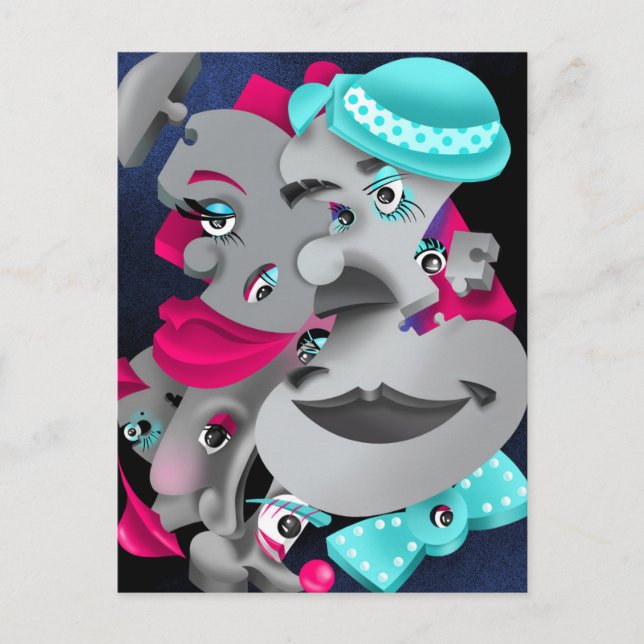 Bits and Pieces - Surreal Puzzle Faces Postcard Postkarte (Vorderseite)