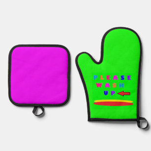 Bitte abwaschen Design limettengrün mit Worten Ofenhandschuh & Topflappen-Set