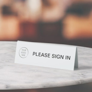 Bitte Anmelden Geschäftslogo-Branded-Zelt-Schild Tischaufsteller