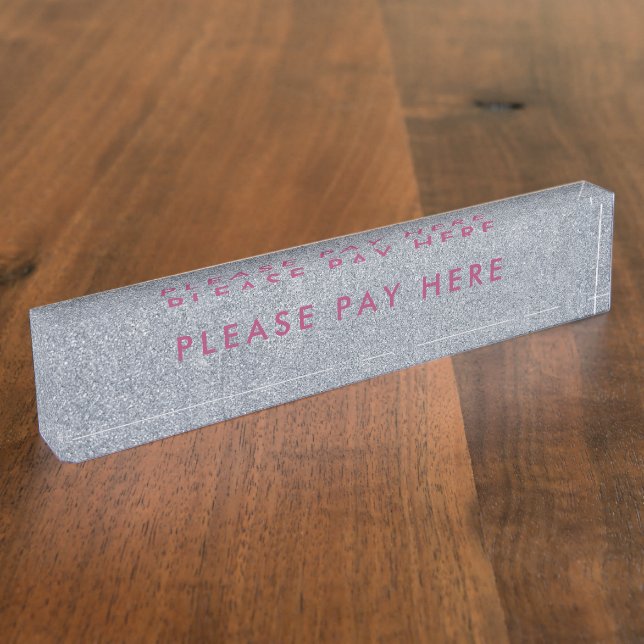 Bitte bezahlen Sie hier Glitzer signieren Silver B Namensplakette (Seite)