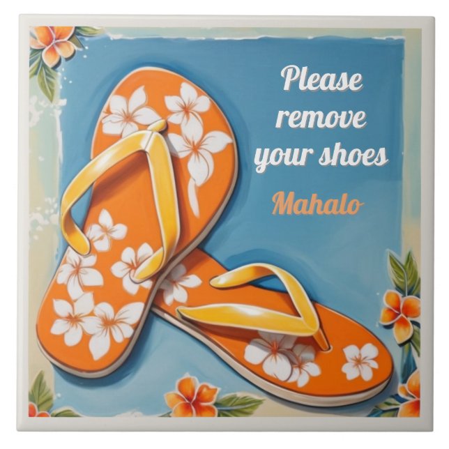 Bitte entfernen Sie die Schuhe Schild Orange Hawai Fliese (Vorderseite)