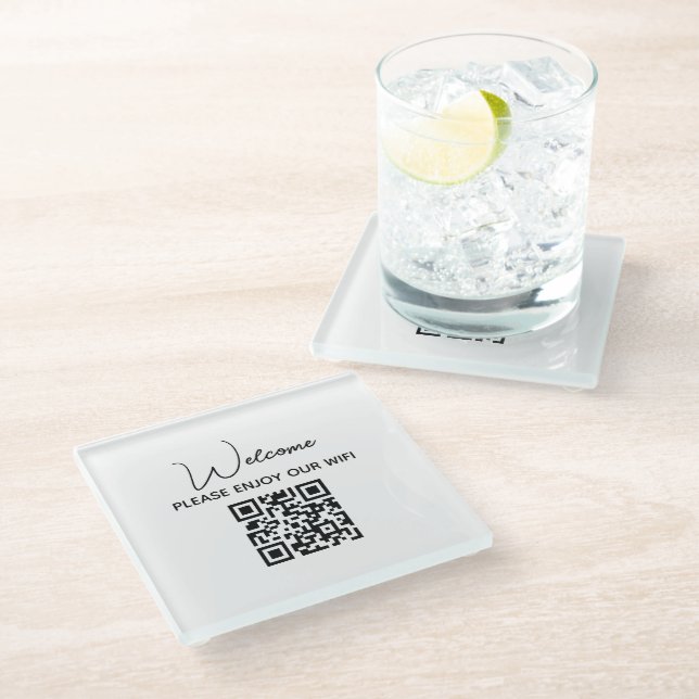 Bitte genießen Sie unseren Hotel Wifi Welcome QR C Glasuntersetzer (Schrägansicht)