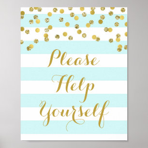 Bitte helfen Sie sich, Blue Stripes Gold zu signie Poster