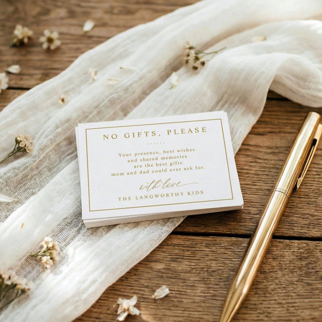 Bitte keine Geschenke Elegante goldene Hochzeitfei Begleitkarte (Elegant gold no gifts please enclosure card for wedding anniversary invitations)