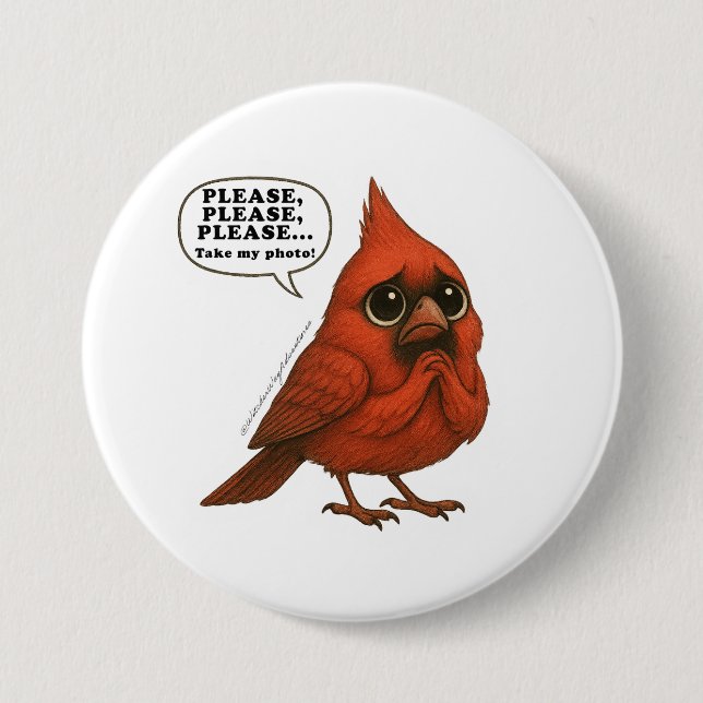 Bitte Machen Sie Mein Foto Lustiger Kardinal-Vogel Button (Vorderseite)