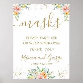 Bitte nehmen Sie eine Maske Hochzeitsschild floral Poster
