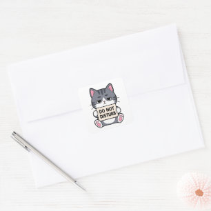 Bitte nicht stören Lustige mürrische Kawaii-Katz Quadratischer Aufkleber