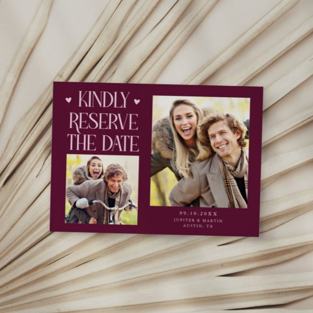 Bitte reservieren Sie 2-Foto Preiselbeer-Hochzeit Save The Date (Von Creator hochgeladen)