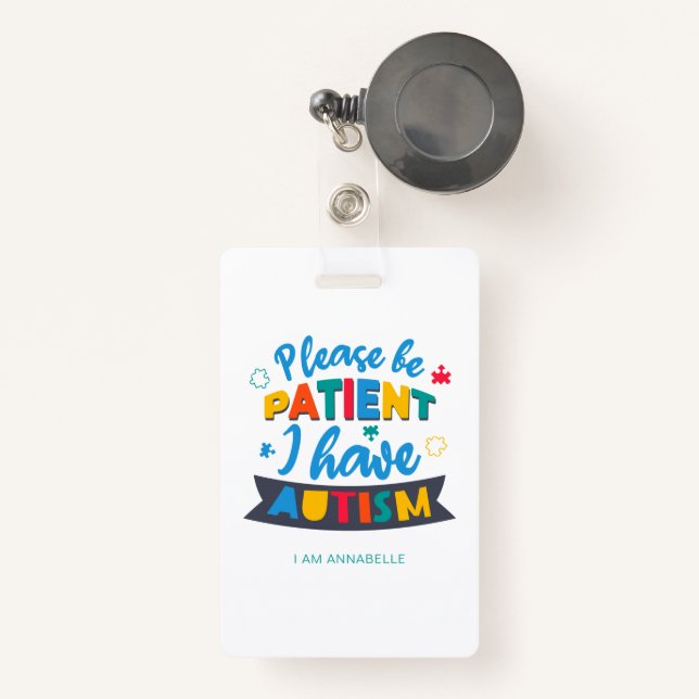 Bitte seien Sie geduldig, ich habe Autismus Name u Ausweis (Vorderseite mit Rechteck)