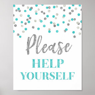 Bitte Selbstbedienungsschild Blau Silber Konfetti Poster