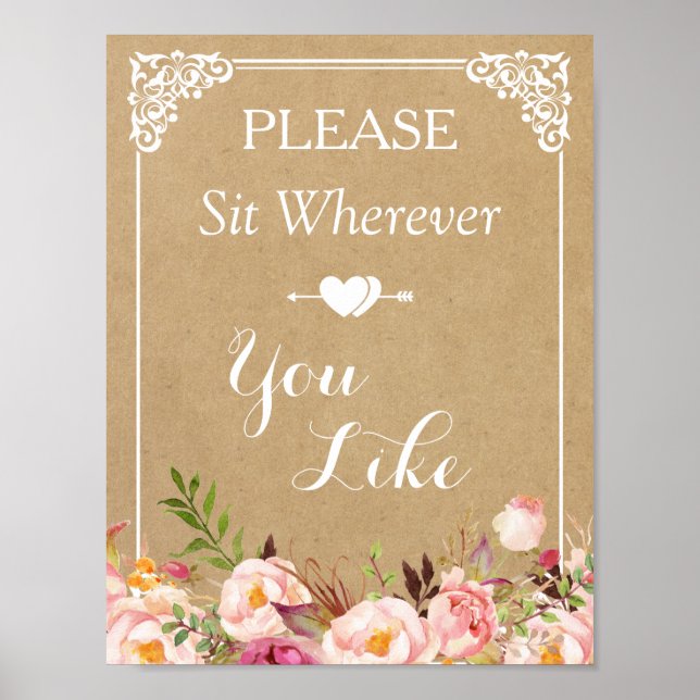 Bitte setz dich, wo du willst | Floral Wedding Sig Poster (Vorne)