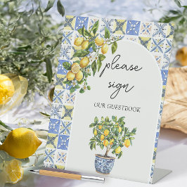 Bitte unterschreiben Sie Lemon Theme Wedding Gäste Sockelschild