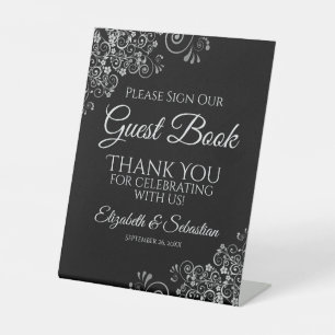 Bitte unterschreiben Sie unser Gästebuch Schwarz & Sockelschild