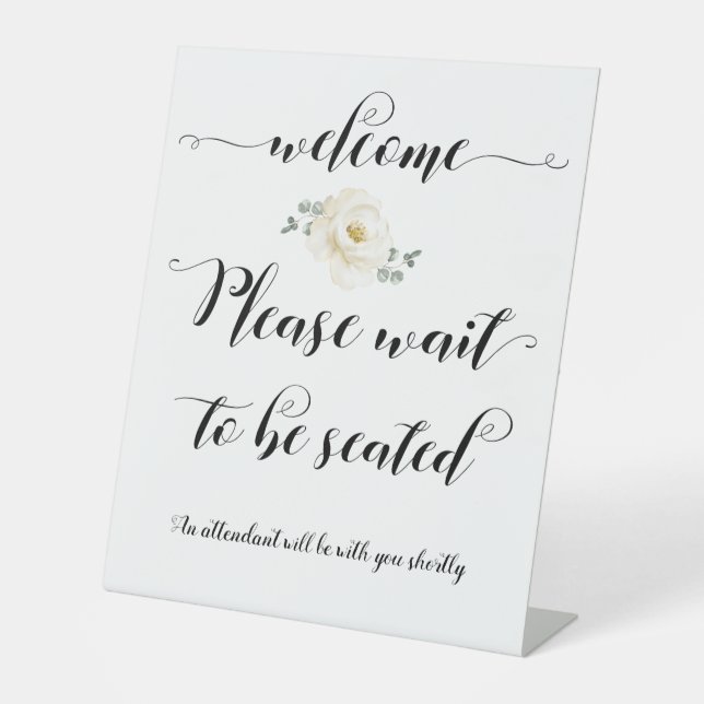 Bitte warten Sie, bis Sie Platz nehmen Sockelschild (Vorderseite)