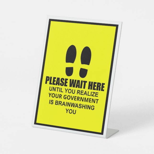 Bitte warten Sie hier Sockelschild (Vorderseite)