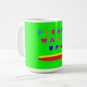 Bitte waschen Sie Designkalk grün mit Worten Kaffeetasse