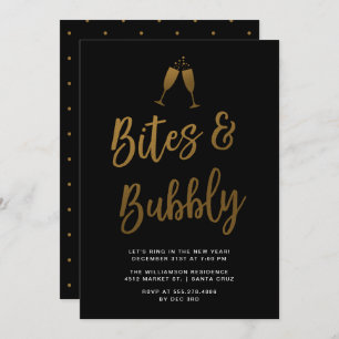 Bitten und Bubble Gold Script New Year Party Einladung