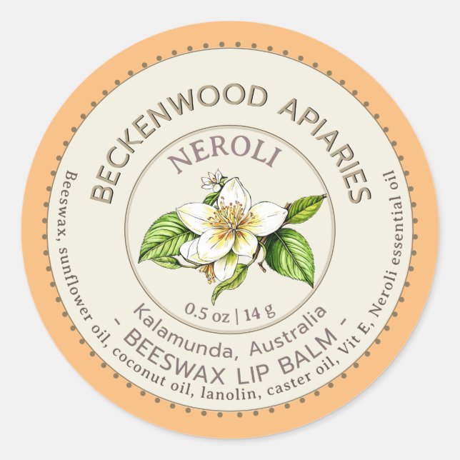 Bitter Orange Neroli Lip Balm Beekeeper Runder Aufkleber (Vorderseite)