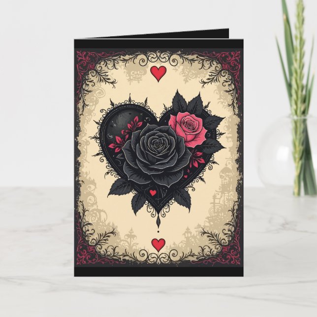 Bittersüße gothische Valloween-Rosen Karte (Vorderseite)