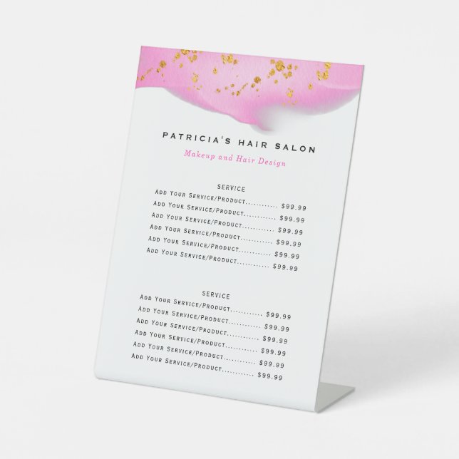 Biz-Service-Menü für Rosa und Gold Glitzer Sockelschild (Vorderseite)