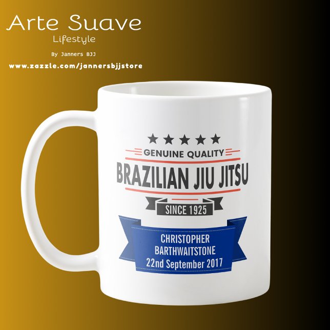 BJJ Blauer Gürtel mit Namen und Datum der Auszeich Kaffeetasse (Brazilian Jiu Jitsu personalized blue belt coffee mug)