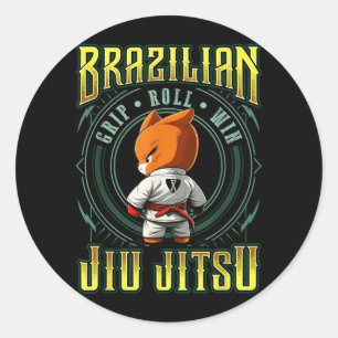 BJJ-Griff-Roll-Sieg - Grappling Jiu Jitsu Fox Runder Aufkleber