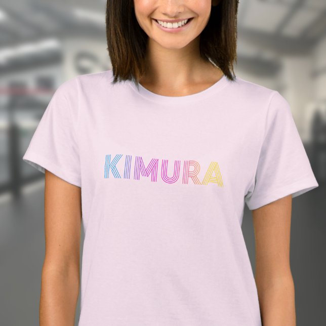 BJJ Kimura Brasilianischer Jiu Jitsu Pink Women's T-Shirt (Kimura T-shirt in pink worn by a female model in the gym.)