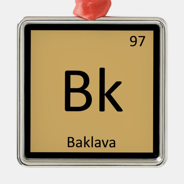 Bk - Baklava Greek Chemistry Periodic Table Symbol Silbernes Ornament (Vorne)