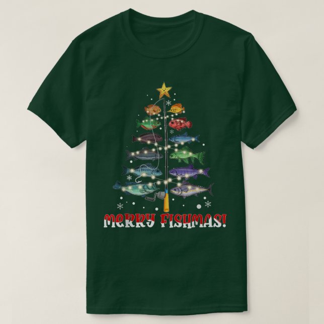 BL83 Merry Fishmas Weihnachtsbaum Merry Xmas Fishi T-Shirt (Design vorne)