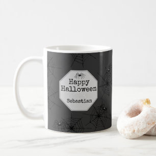 Blac Creepy Spiders and Webs Happy Halloween Kaffeetasse