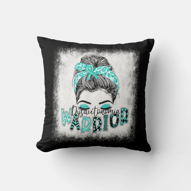 Blached Dysautonomia Warrior Messy Bun Turquoise Kissen (Vorderseite)