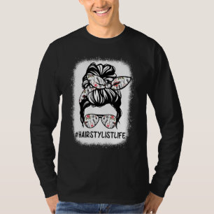Blached Hairstylist Life Mama Leopard Messy Bun Mo T-Shirt