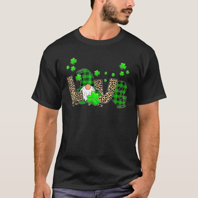 Blached LIEBE St Patricks Day Gnomes Kleeblatt für T-Shirt (Vorderseite)
