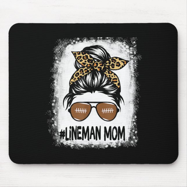 Blached Lineman Mama Life Leopard Messy Bun Footba Mousepad (Vorne)