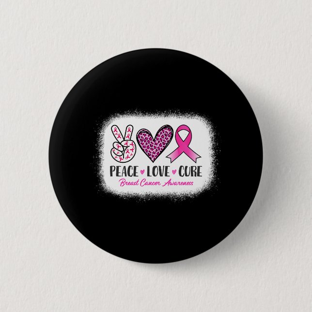 Blached Peace Liebe Cure Leopard BreastCancer Awa Button (Vorderseite)