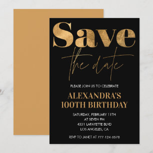 Black 100. Geburtstagseinladung Save the Date Gold Einladung