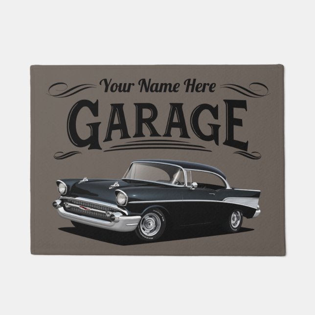 Black 1957 Classic Car Willkommen mit Black Schrif Fußmatte (Vorderseite)