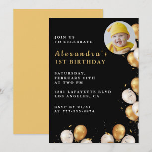 Black 1ère invitation Gold Balloon Photo