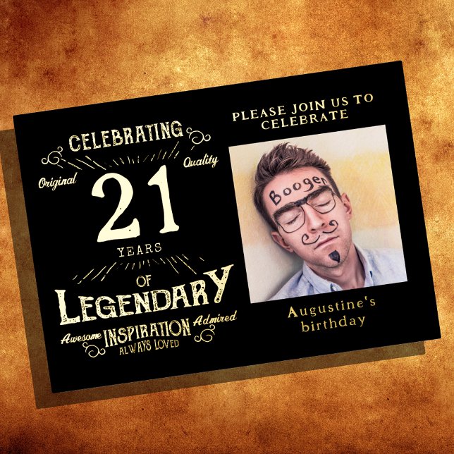 Black 21. Geburtstag Vintag Gold Folieneinladung (Von Creator hochgeladen)