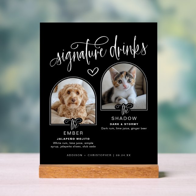 Black 2 Foto Pet Wedding Signature Drinks Acrylschild (Neutral)