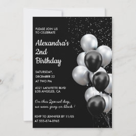 Black 2. Geburtstag Einladungen Balloons Silver