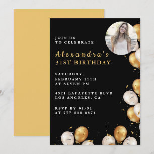 Black 31e anniversaire invitation Gold Balloon Pho