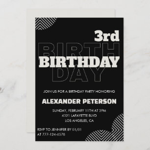 Black 3 anniversaire invitations Party Boy