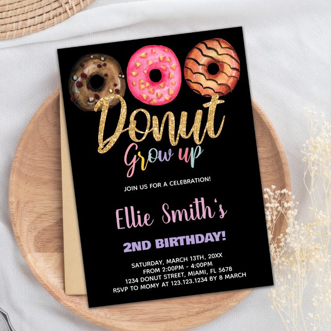 Black 3 Donut Einladungen zum Geburtstag (Black 3 Donut Birthday Invitations)