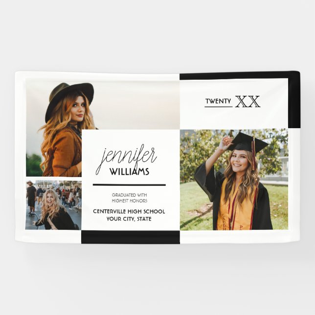 Black 3 Foto Abschluss Banner (Horizontal)